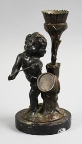 Antique Radier Patinated Bronze Child Drummer Candle Holder