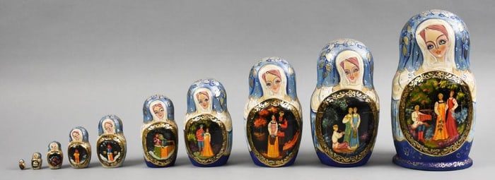 2000 Russian Matryoshka 10 Pc Nesting Dolls, Signed