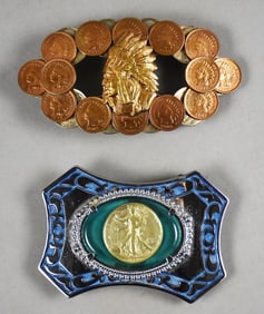 Vintage Coin Belt Buckles, Pennies, Nickels, Silver Quarter