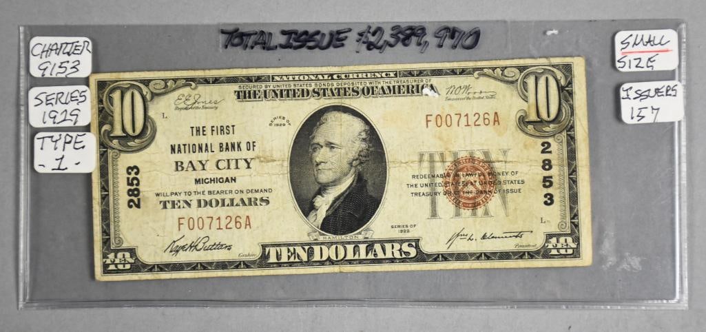 1929 $10 Ten Dollar Bearer Note Bay City Michigan Bank (1 of 2)