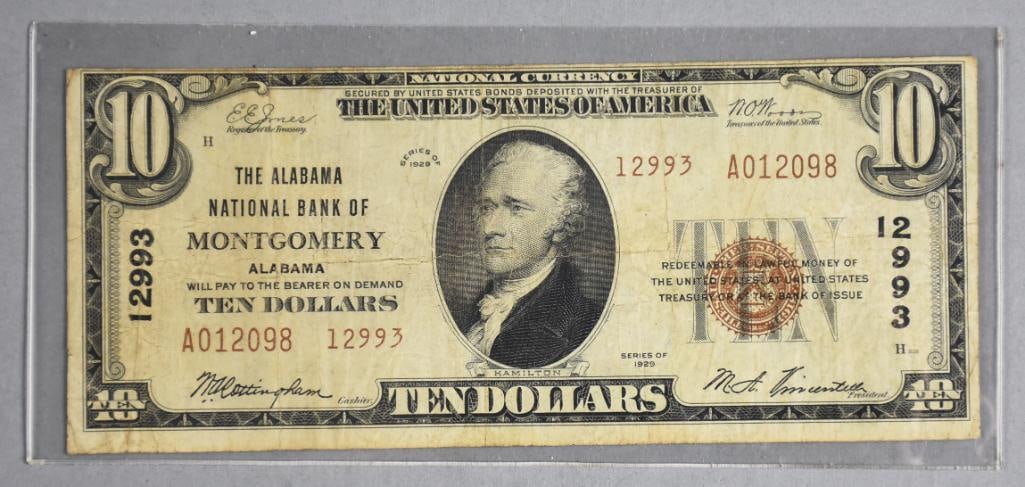 1929 $10 Ten Dollar Bearer Note Montgomery Alabama Bank (1 of 2)