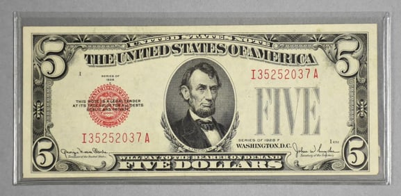 1928 F United States $5 Bearer Note  Red Seal