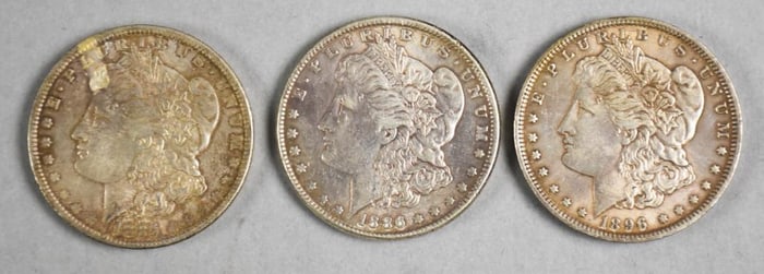 (3) 1885-86, 1890 Morgan Silver Dollars
