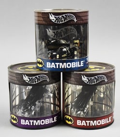 2004 Hot Wheels Batmobile Oil Can Series 3 Pc Set-Ltd Ed-NOS