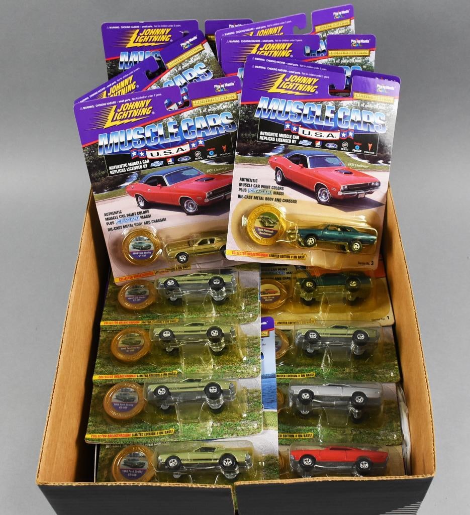 (66) 1990s Johnny Lightning Muscle Cars Die-Cast-MOC-NOS: Lot is 66 1990s Johnny Lightning Muscle Cars Die-Cast-MOC-NOS. Virtually unsorted, may be more than Muscle Cars. Single owner collection from the largest toy collector on the West Coast.