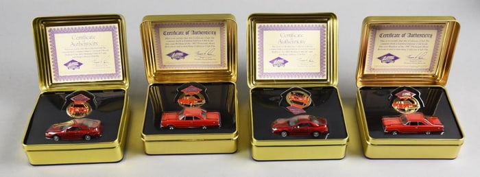 (4) 2001-02 Johnny Lightning Collector Club, Tin Boxes-MIB-NOS