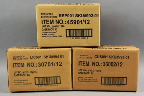 (3) Johnny Lightning Factory Sealed Cases-36 Cars-NOS: Lot is three Johnny Lightning Factory Sealed Cases-36 Cars-NOS. Includes Super 70s, Pez Release and Boogie Vans. Each case with 12 cars each = 36 cars. Single owner collection from the largest toy col