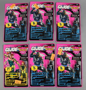 (6) 1992 GI Joe Ninja Force Action Figures-MOC-NOS: Lot is six 1992 Hasbro GI Joe Ninja Force Action Figures-MOC-NOS. Includes one Scarlet and five Snake-Eyes. Single owner collection from the largest toy collector on the West Coast.