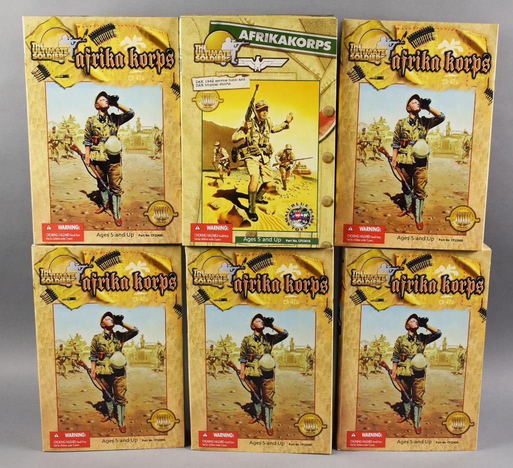 (6) 2000-01 21st C Toys Ultimate Soldier Afrika Korps-NOS: Lot is six 2000-01 21st C Toys Ultimate Soldier Afrika Korps-NOS. Includes one in tunic and shorts and five drinking from flask. Single owner collection from the largest toy collector on the West Coas