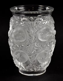 Lalique Bagatelle Frosted Crystal Bird & Vine Vase