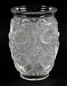 Lalique Bagatelle Frosted Crystal Bird & Vine Vase