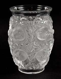 Lalique Bagatelle Frosted Crystal Bird & Vine Vase: Lalique “Bagatelle” Crystal Vase – Birds & Vines Pattern – France – Post-1978 Experience the timeless beauty of French crystal artistry with this elegant Lalique “Bagatelle”