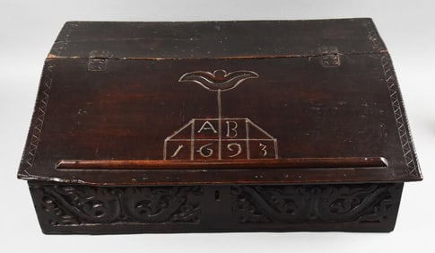 Late 17th Century Hand Crafted and Carved Bible Box