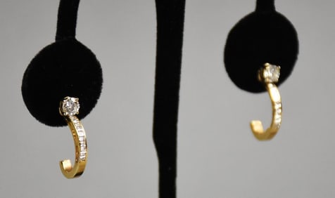 c1960 14K Yellow Gold & Diamond Stud Earrings w/ Jackets