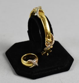 18K Tri Gold & Diamond XO Hug & Kiss Set