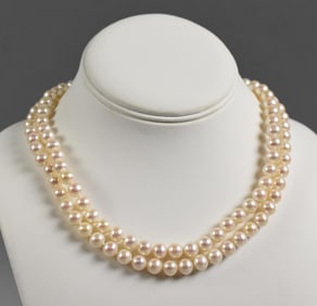 Double Strand Cultured Pearl Necklace & 14K White Gold Clasp