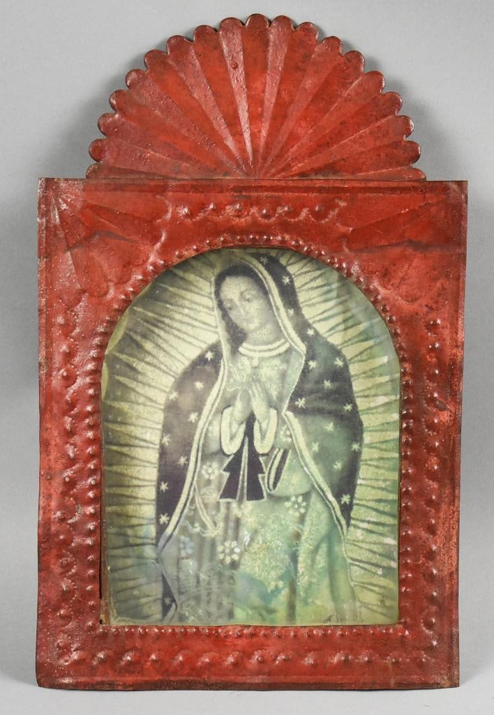 Large Vintage  Folk Art Nicho Our Lady of Guadalupe - Tin (1 of 5)