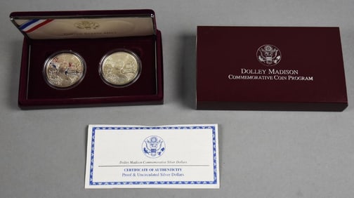 1999 US Mint Dolly Madison Silver Commemorative Coins-COA