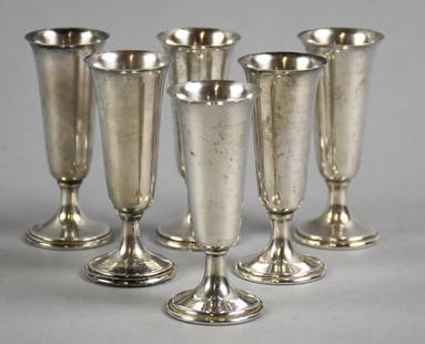 Vintage Boardman Sterling Silver Cordials - 82 Grams: Great assortment of solid sterling Boardman cordial glasses. They have unweighted bases and marked inside base. Are all approx. 3" tall with an approx weight of 82 grams.