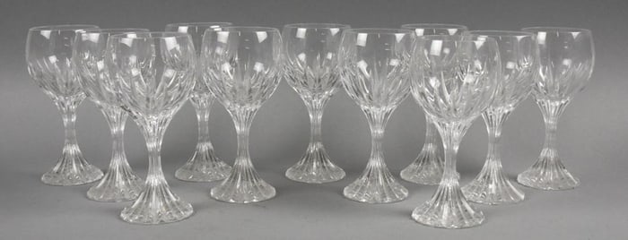 (11) Baccarat Massena Crystal Bordeaux Wine Glasses-6" Tall