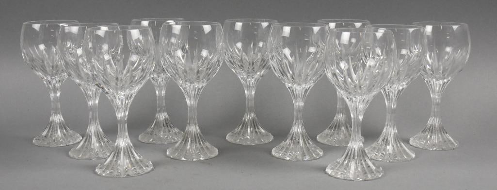 (11) Baccarat Massena Crystal Bordeaux Wine Glasses-6" Tall: Lovely set of Baccarat crystal bordeaux wine glasses. Pattern is called Massena with beveled cuts. Each is well acid marked on base and stand approx. 6" tall