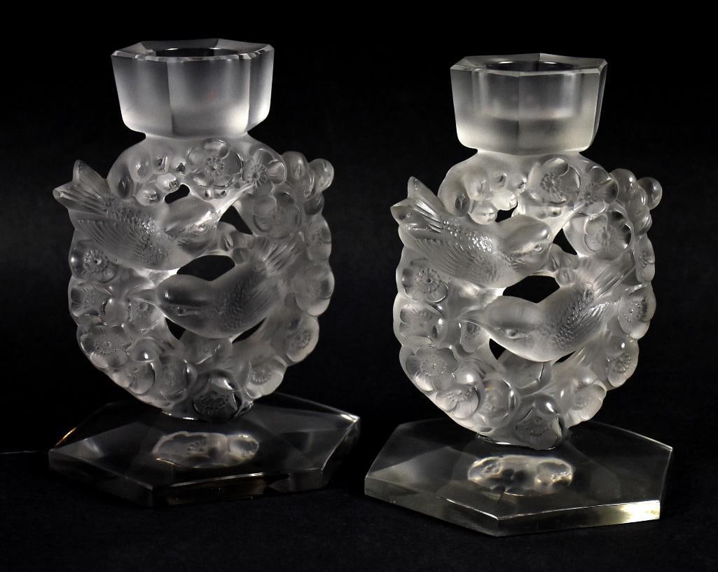 Vintage Lalique Mesanges Frosted Crystal Candle Holders (1 of 6)