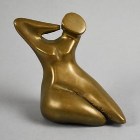 Henry Moore Style Abstract Bronze Woman Figure MCM