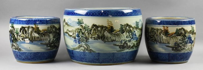 Vintage Japanese Ceramic Fish Bowl Planters, Signed
