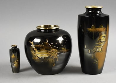 Vintage Japanese Mix Metal Vase Assortment, Original Boxes-NOS