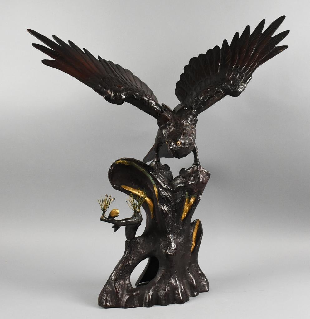 c1970 Japanese Cast Iron Landing Eagle On Stump (1 of 8)