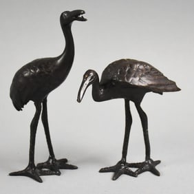 Vintage Japanese Bronze Heron Pair