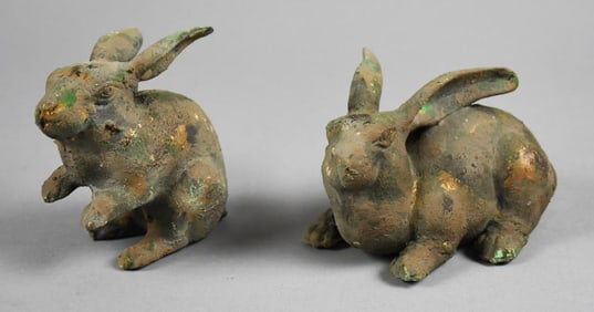 Vintage Japanese Patinated Cast Iron Bunny Rabbits