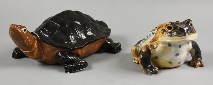 Vintage RCTC Japan Stoneware Turtle and Frog Figurines