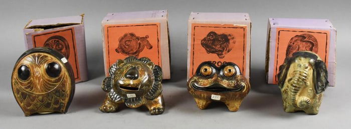 Vintage Otagiri MCM Ceramic Animal Banks-Original Boxes-NOS