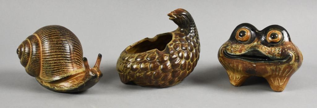 (3) Vintage MCM Japanese Pottery Figurines & Ashtray - NOS (1 of 5)