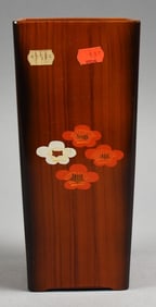 Vintage Japanese Plum Blossom Okimono Wood & Lacquer Vase