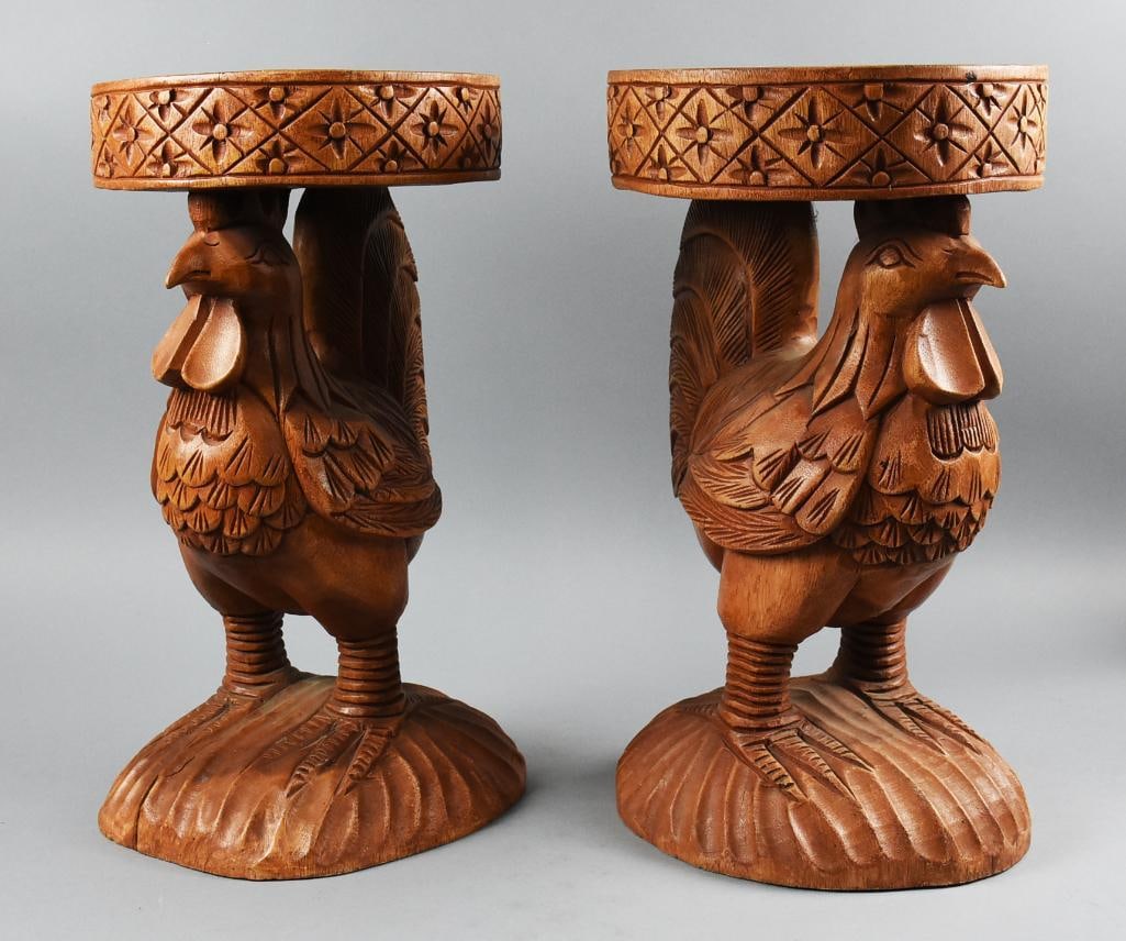 Vintage Carved Chicken Rooster Folk Art Stands (1 of 10)