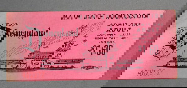 c1960 Disneyland Main Gate Admission Ticket, $1.60