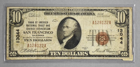 1929 $10 Ten Dollar Bearer Note San Francisco CA Bank
