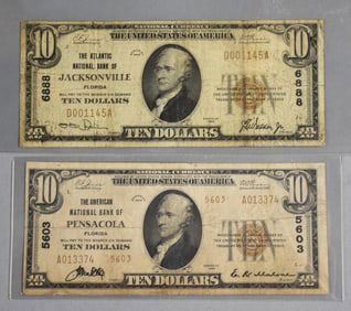 1929 $10 Ten Dollar Bearer Notes, Jacksonville & Pensacola