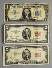 1934 $1 Silver Certificate & Two 1953 $2 Dollar Bills