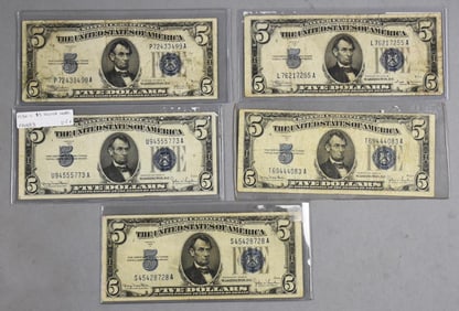 (5) 1934 $5 Silver Certificates, Blue Seal