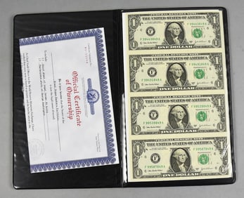 2003 Uncut $1 Bills, Black Angus Bankers Portfolio, COA
