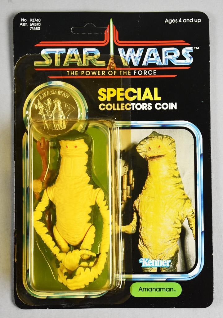 1984 Star Wars Power of the Force Amanaman-92A Back-Unpunched-NOS: Lot is a 1984 Kenner Star Wars Amanaman Power of the Force -Collector Coin 92A Back Unpunched-MOC-NOS. Single owner collection from the largest toy collector on the West Coast.