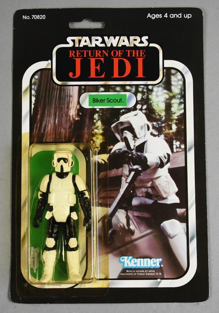1983 Kenner Star Wars Biker Scout ROTJ 65 B MOC-NOS: Lot is a 1983 Kenner Star Wars Biker Scout Return of the Jedi 65B MOC-NOS.