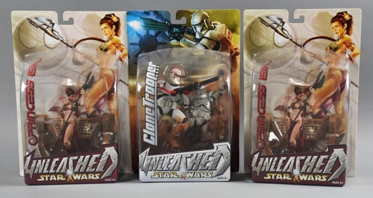 (3) 2004 Hasbro Star Wars Unleashed Action Figures-MOC-NOS