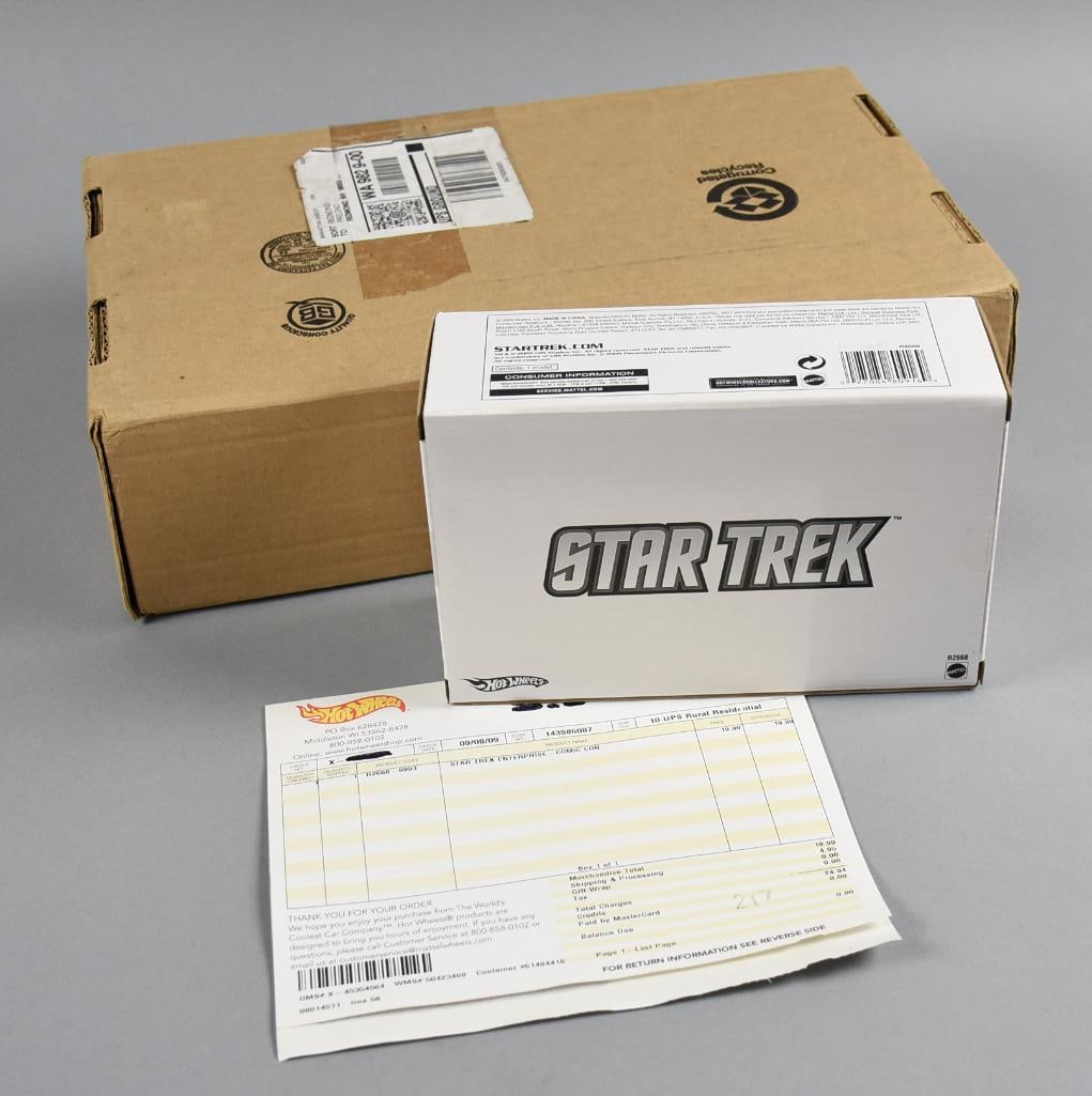 2009 Hot Wheels Star Trek Enterprise San Diego Comic Con MIB-NOS: Lot is a 2009 Mattel Hot Wheels Star Trek Enterprise-San Diego Comic Con-MIB-NOS. Includes original shipping box and packing slip. Single owner collection from the largest toy collector on the West Co