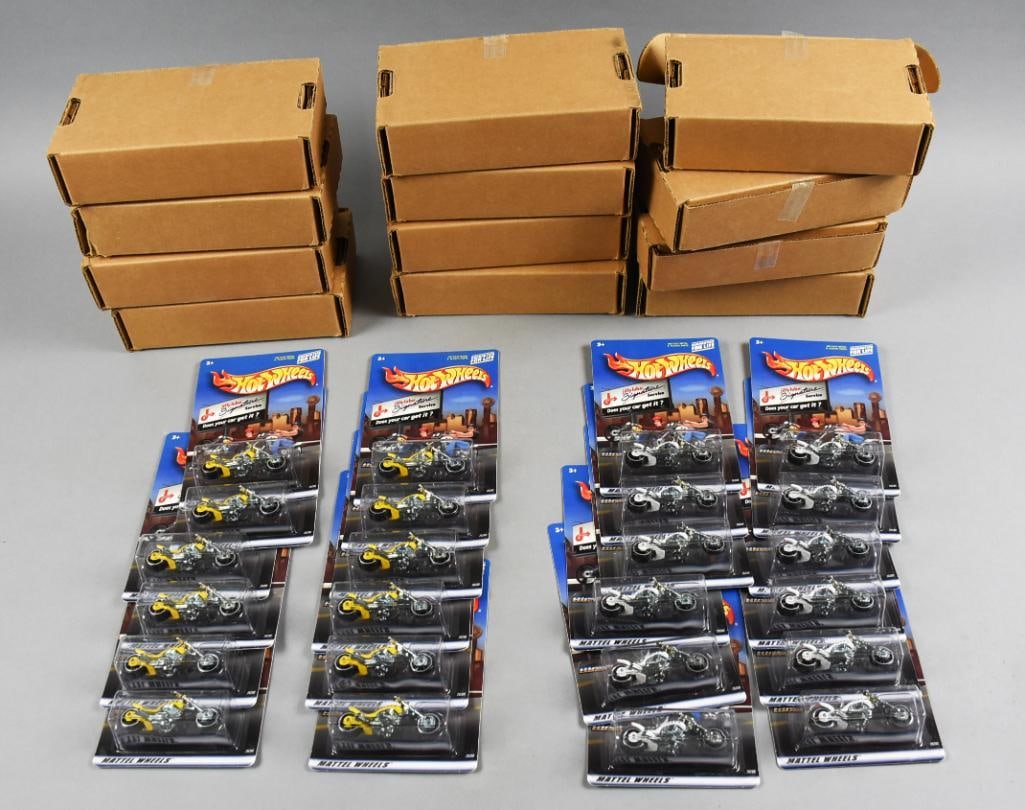 (24) 2000 Mattel Hot Wheels Blast Line Jiffy Lube-MOC-NOS: Lot is 24 2000 Mattel Hot Wheels Blast Line Jiffy Lube-MOC-NOS. Includes 12 each white and yellow all with original shipping boxes. Single owner collection from the largest toy collector on the West C