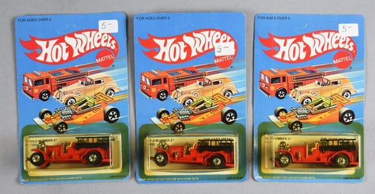 (3) 1982 Mattel Hot Wheels Old Number 5, Unpunched-MOC-NOS