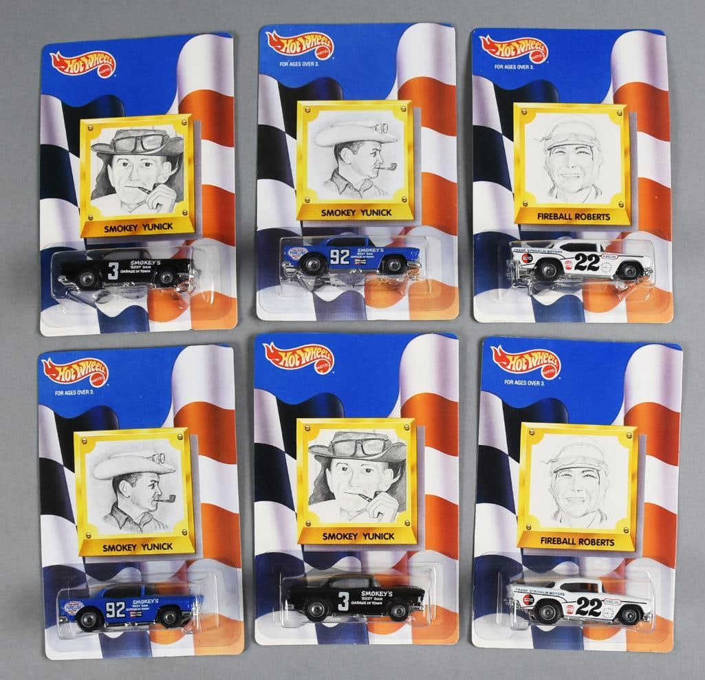 (6) 1992 Hot Wheels Fireball Roberts, Smokey Yunick MOC-NOS (1 of 2)